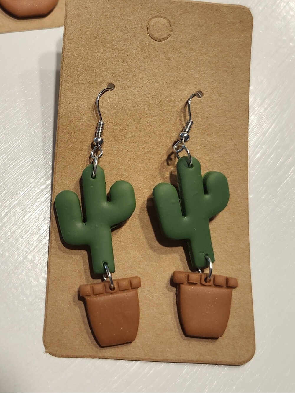 Handmade Clay Cactus Pot Dangle Earrings